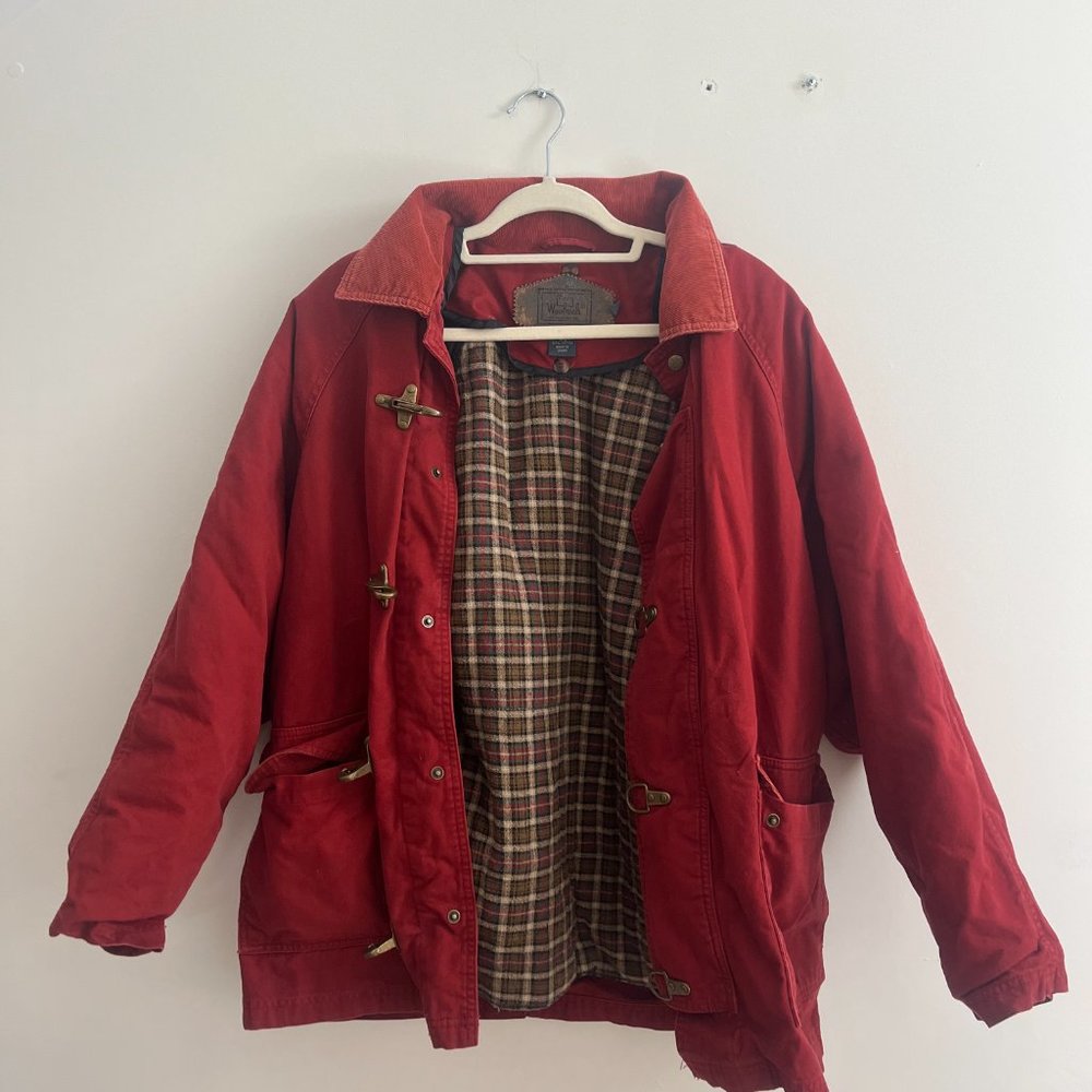 VINTAGE men's small woolrich red hunting jacket with clasps & plaid wool lining - Picture 6 of 6